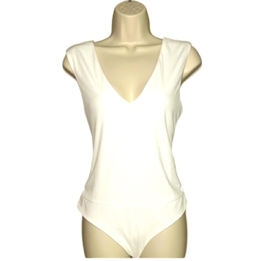 AFRM White Ribbed Thong Bodysuit Large
